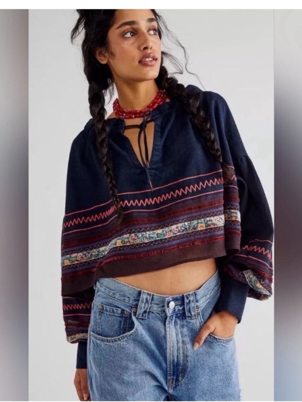 Free People Katie Poppy embroidery top